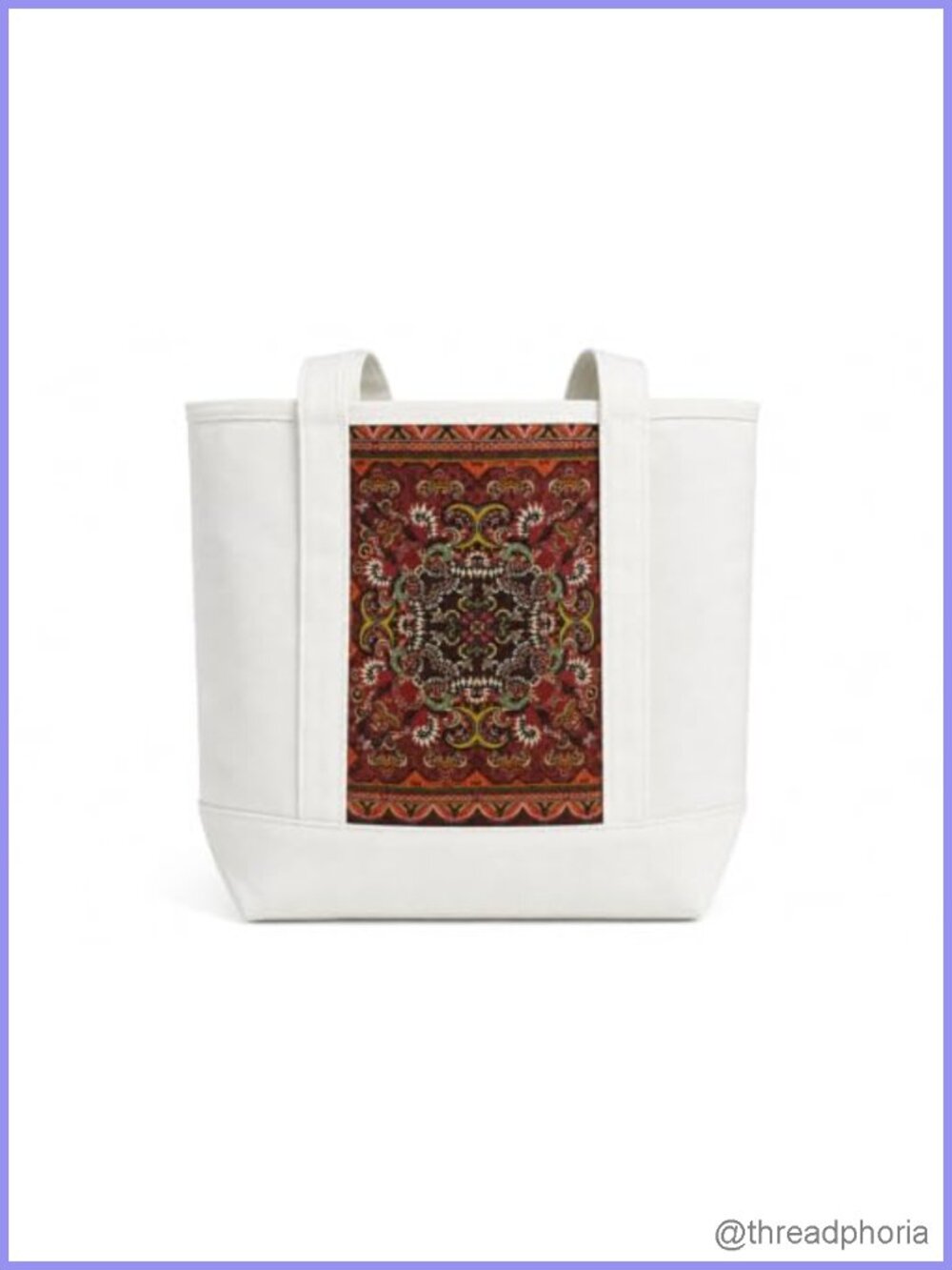 Bohemian Canvas Tote Bag, Reusable Kilim Rug Pattern, Market Work School